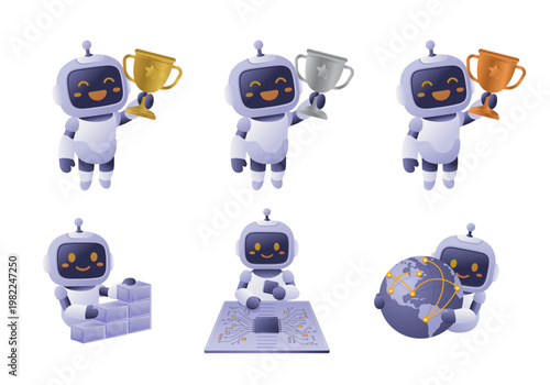 Futuristic AI Robot Mentor Character Set for Gamification, STEM, and Global Education