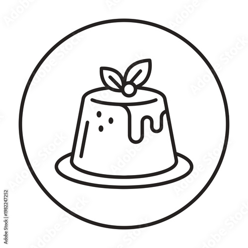 Pudding dessert icon line art style for restaurant menu design and food branding applications
