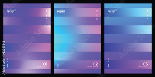 Collection of purple and blue monochromatic abstract posters with soft horizontal blurred lines for sleek technology backgrounds