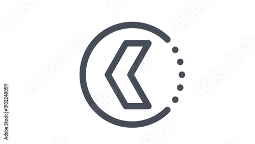 Black vector icon of a left-pointing chevron arrow inside a partial circle with five dots, representing a back button or navigation element for modern web and mobile user interface design.