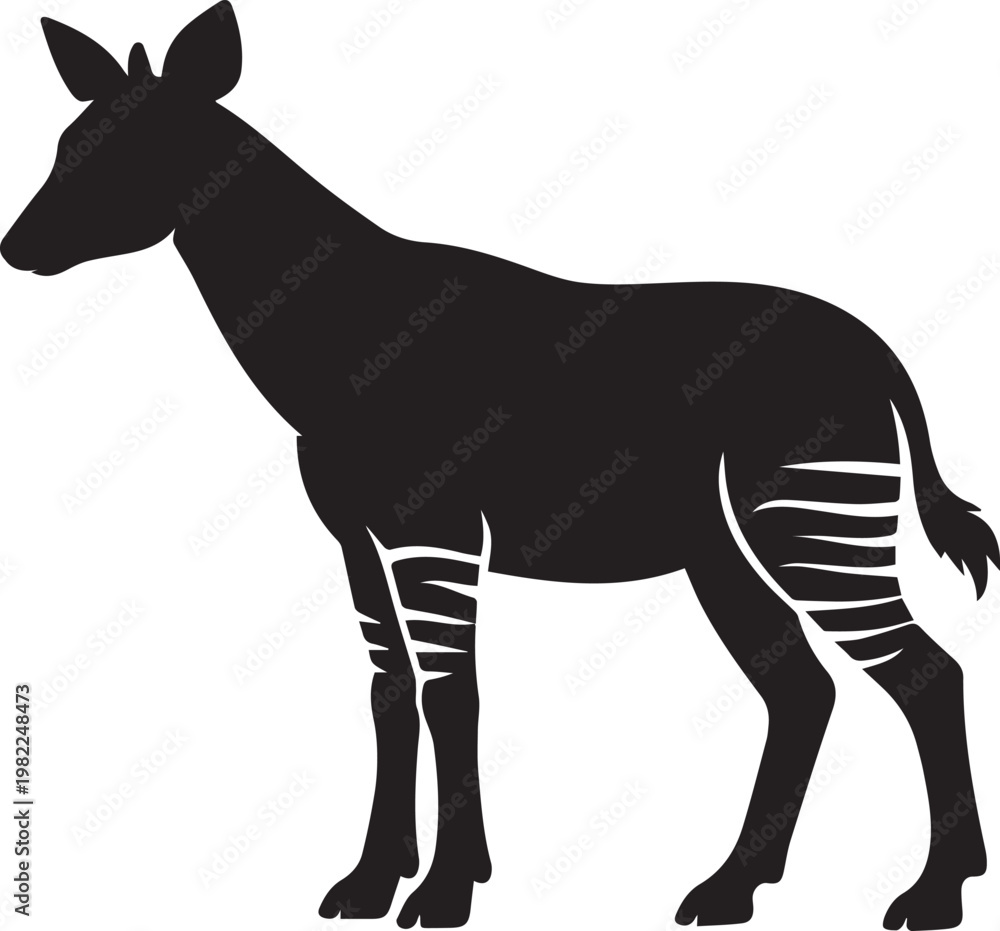 Obraz premium black and white okapi silhouette in african forest flat design vector illustration