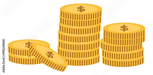Golden dollar coins stacks vector illustration for financial success wealth banking and savings investment budget design