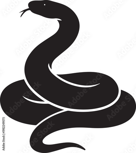 minimalist black and white python snake silhouette flat design vector illustration