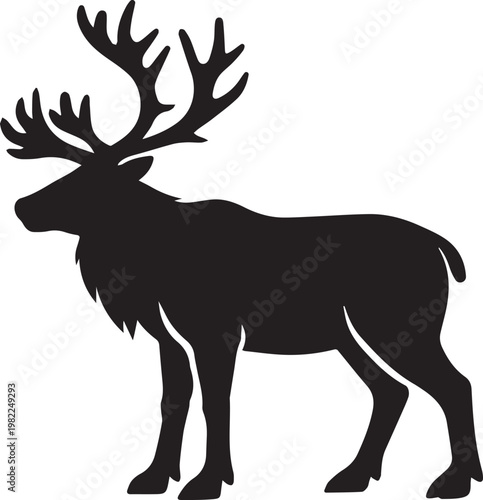 arctic reindeer silhouette in snowy tundra at dusk vector illustration