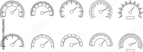 Collection of ten simple line gauges and meters dial speed measurement