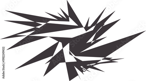 Dark gray sharp geometric shards exploding outward white abstract explosion