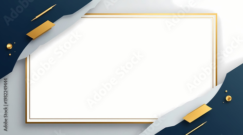 AI Generated Elegant Navy Blue and Gold Paper Cut Background with Luxury Frame Design