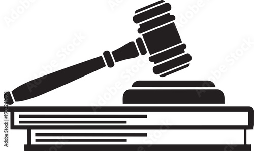 Gavel resting on legal books symbolizing justice and law in a simple silhouette