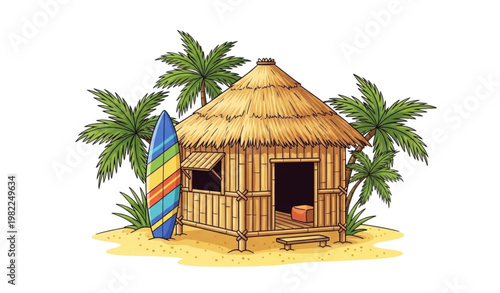 Fotografie Beach shack clipart vector tropical surf house island vacation design
