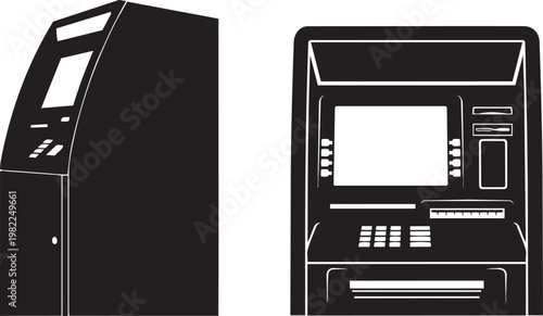 Modern ATM machine interface and side profile vector graphic