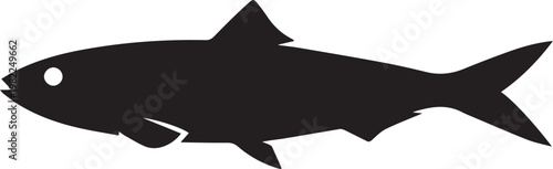 minimalist sardine fish silhouette in black and white flat design vector illustration