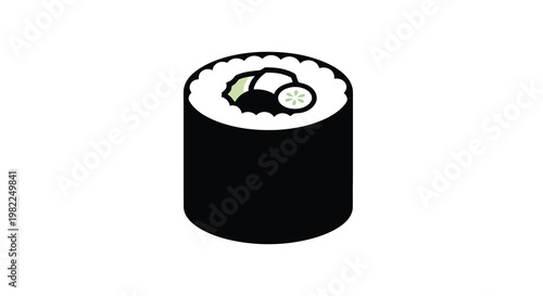 A simple illustration depicts a single piece of maki sushi with a cucumber filling high quality