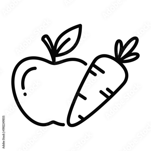 Apple and carrot icon with vegetable illustration nutrition monochrome vitamins ingredient botanical foodstuff