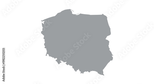 A gray silhouette depicts the geographical shape of the country poland on a white background