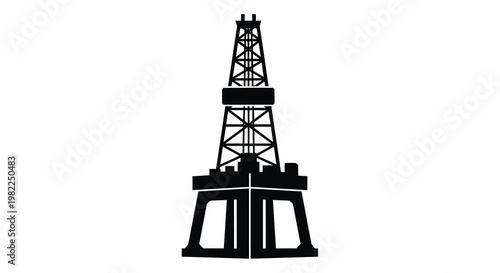 A stark black silhouette depicts a towering oil drilling rig symbolizing energy production high quality professional