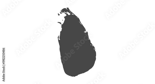 A stark black silhouette depicts the island nation of sri lanka showcasing its distinctive shape