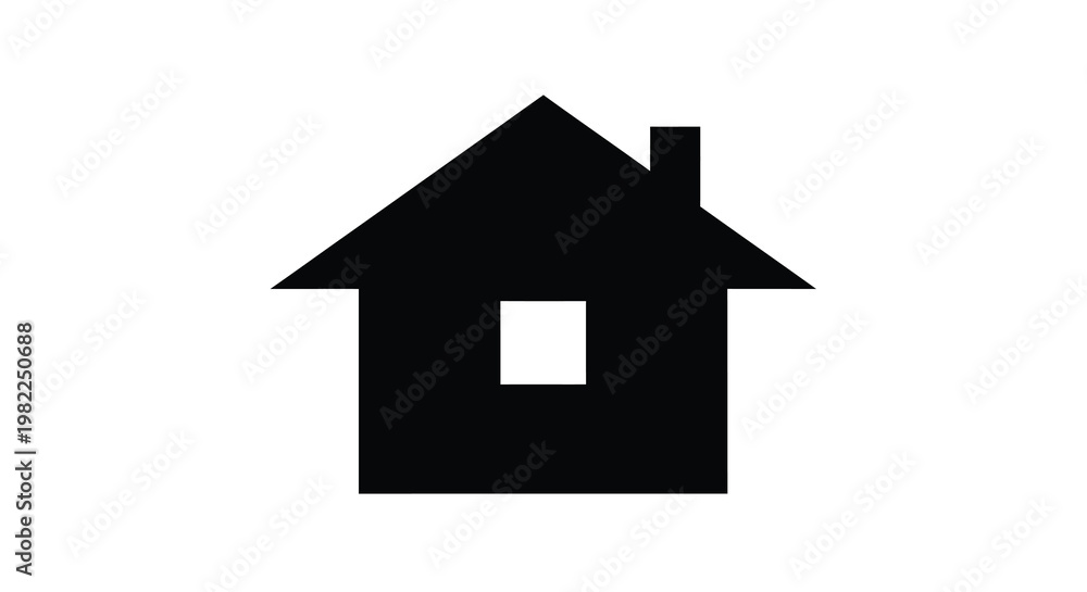 Fototapeta premium A simple black silhouette of a house with a pointed roof and single window high quality