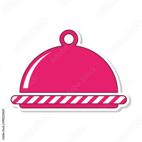 Pink cloche server with striped plate on white background