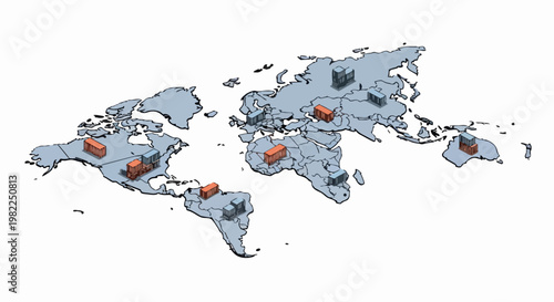 Global Logistics and World Trade Concept Illustration with Shipping Containers on a World Map