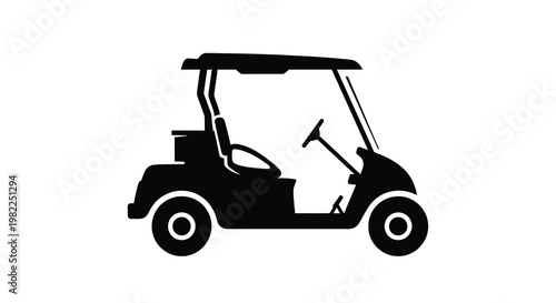 A black silhouette depicts a golf cart showcasing its side profile and open top design