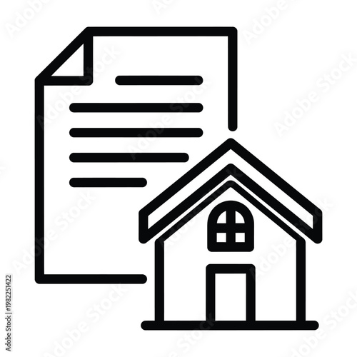 House icon with a document representing real estate contract or property deed document contract property agreement
