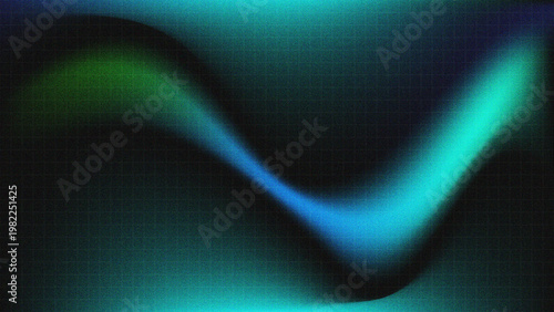 Neon Green and Blue Gradient Wave with Digital Grid Background, Abstract Glow Flow Design, Futuristic Technology Surface for UI, Data and Creative Visual Graphics Branding