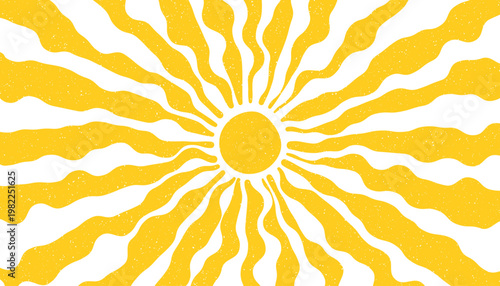 Abstract yellow sun rays background with wavy radial pattern and retro summer style