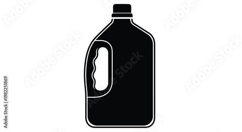 A simple black silhouette depicts a plastic jug with a handle isolated on white high quality