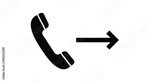 A black silhouette of a telephone handset points toward a right facing arrow high quality professional