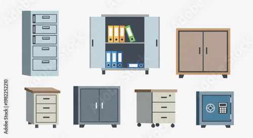 Collection of office storage cabinets and a safe.