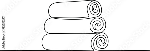 Continuous single line drawing of stacked folded towels representing hygiene spa and laundry concept