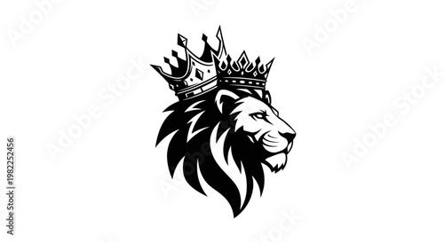 Lion head wearing a crown illustration symbol of power and authority