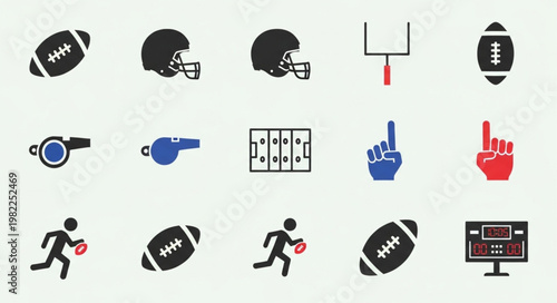 American Football Icons Collection Sport Equipment and Symbols.