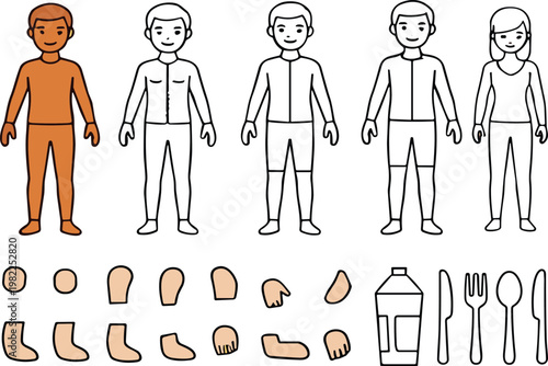 Human Body Character Creator Vector Set with Male Female Figures Body Parts Customization Elements and Editable Avatar Design Collection