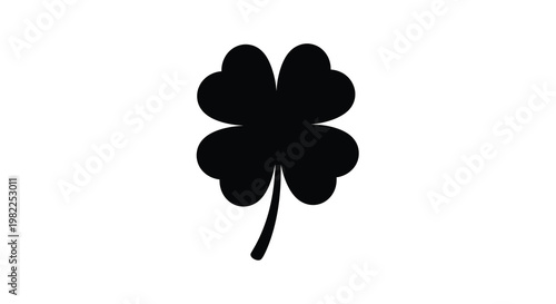 A simple black silhouette of a four leaf clover against a pure white background high quality