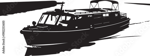 Black boat silhouette, vector yacht icon, nautical graphic, watercraft illustration