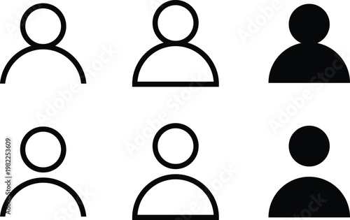 Six different people icons in black and white