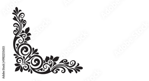 Elegant black floral corner design element for decorative purposes
