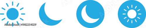 Blue icons of sun and moon phases in simple style