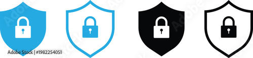 shield and padlock icon set