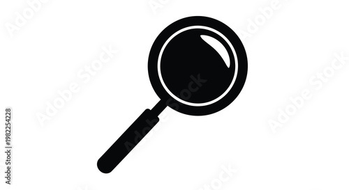 A simple black silhouette of a magnifying glass angled for investigation or detailed viewing high quality