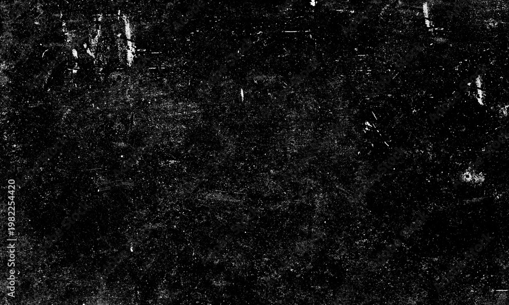 Obraz premium A dark weathered texture featuring distressed patterns with visible white dust and harsh scratches across the rough matte black surface area