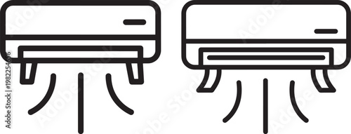 Two black air conditioner units blowing cool air on white