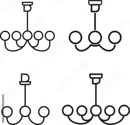 Four black line art chandeliers for ceiling lights in modern homes