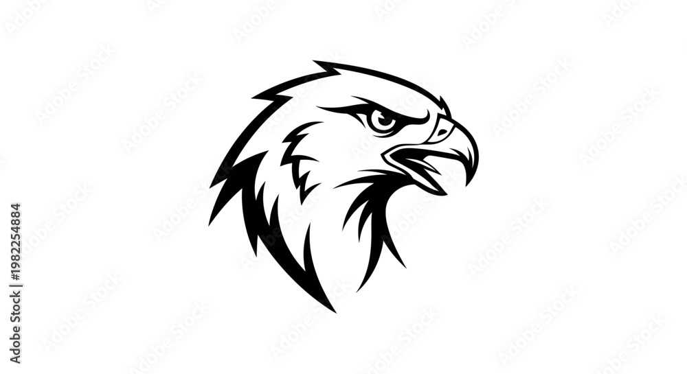 Fototapeta premium Bold black and white illustration of an eagle head in profile