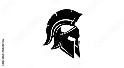 Black spartan helmet illustration on white background vector design