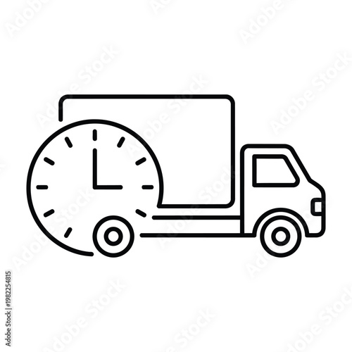 Delivery truck with clock icon for fast shipping on time motion blur supply chain black and white background