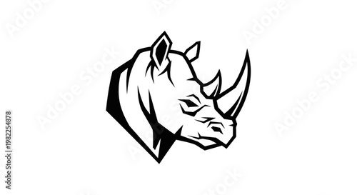 Bold black and white rhino head silhouette design isolated on white