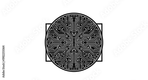 Circuit board design circular pattern with intricate electronic pathways