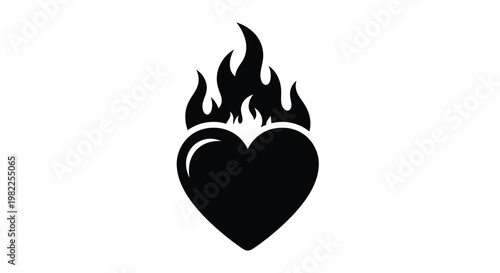 Flaming heart design a bold and striking black shape silhouette